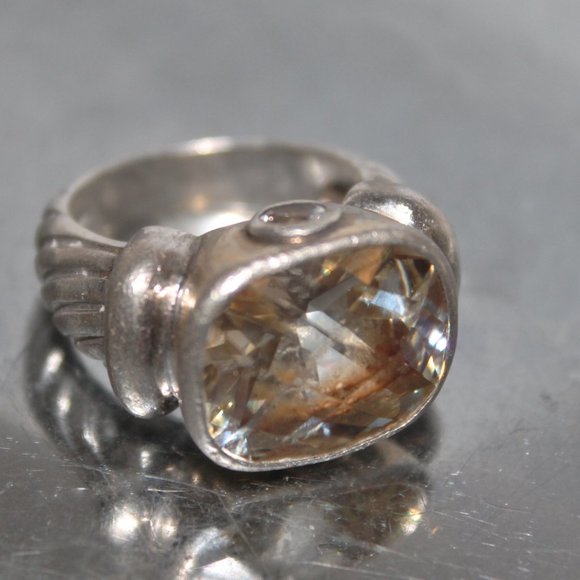 2 Tone 925 Sterling Silver Noblesse Cable Band Ring w Stones - Picture 4 of 15